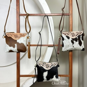 Women's <b>Large</b> Capacity 2025 Trendy Floral Hand Tooled Cowhide Leather Crossbody Bag Western Style Design Shoulder Wristlet Purse - Product Image 1