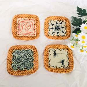 Dessous de verre carrés en rotin artisanal vintage tapis de boisson écologiques résistants à la chaleur pour tasses tasses faites au Vietnam mariage à la maison - Product Image 5