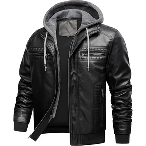 Men's Pu Faux Leather <b>Biker</b> <b>Hoodie</b> Jacket Offering Rider Friendly Comfort And Strong Material Ideal <b>For</b> Daily Motorbike Travel - Product Image 6