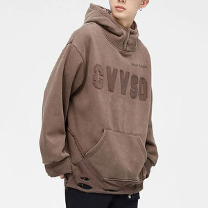 Haute qualité 100% coton hiver pull détresse broderie sweats à capuche sur taille sur mesure - Product Image 5