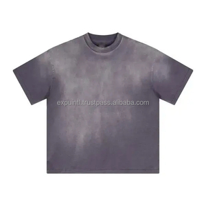T-shirt 100% coton délavé à l'acide pour homme Streetwear coupe ample à épaules tombantes avec logo sur le devant Vêtements pour hommes - Product Image 3