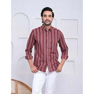 Chemise décontractée 100 % coton imprimée à manches longues, coupe ajustée élégante, taille 6XL, chemises habillées pour hommes, offre ODM - Product Image 1