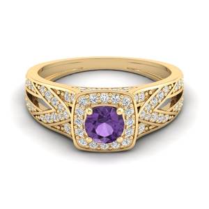 แหวนทองคำแท้ 14K 18K ทรงกลมเจียระไนแบบบริลเลียนต์ ประดับพลอยอะมีทิสต์ 0.5 กะรัต พร้อมมอยส์ซาไนต์ สำหรับผู้หญิง เครื่องประดับชั้นดี ยี่ห้อ REYES ผลิตด้วยมือ - Product Image 6