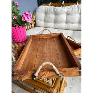 Breakfast Serving <b>Tray</b> With Rope Handles Lightweight Environment Friendly Wooden Serving <b>Trays</b> Decorative <b>Tray</b> Multifunction Use - Product Image 6