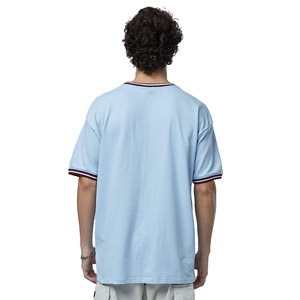 T-shirts de haute qualité avec impression simple de logo sur mesure pour hommes T-shirt surdimensionné en coton de couleur bleu clair lourd pour hommes - Product Image 3