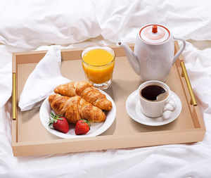 Bandeja de servicio de madera maciza segura para alimentos de calidad superior con asas de metal, plato de decoración otomana, bandeja de tocador de baño para todas las ocasiones - Product Image 4