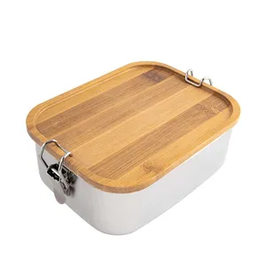 Natalia Personalized Stainless Steel and Bamboo <b>Lunch</b> <b>Box</b> Gadget Customizable Catering Accessories - Product Image 1