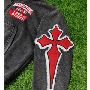 2024 nouveauté hommes lavage à l'acide sweat à capuche zippé 400Gsm poids lourd épais coupe en détresse coudre Vintage sweats à capuche pour l'hiver - Product Image 2