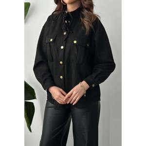 Chemise en daim noire à boutons pression - Noir - Product Image 4