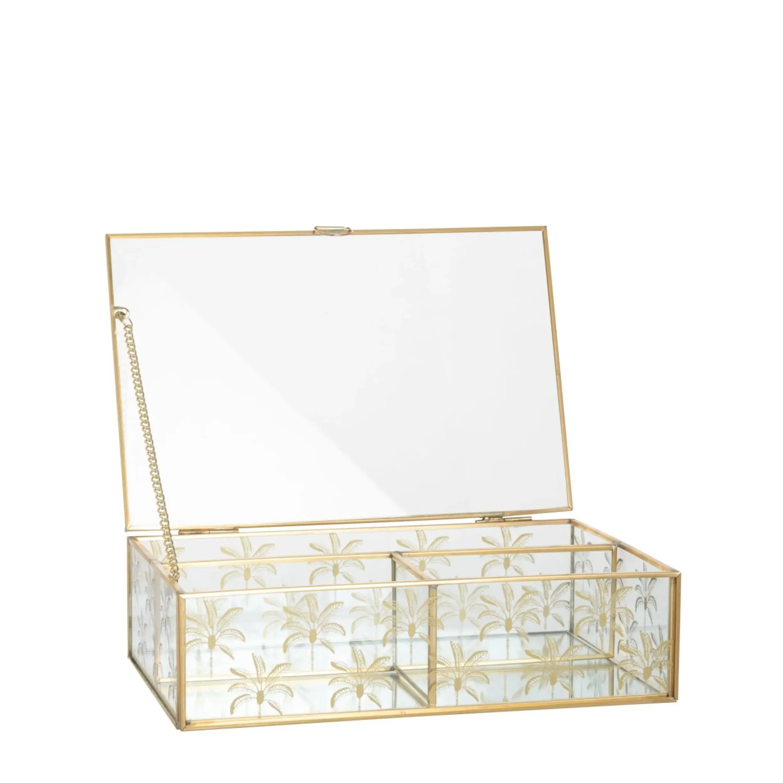 Melhor Qualidade Rectangular Clear Glass grande Jewelry Box com Brass Frame Usado para Ring Jewelry Accessories Storage and Display