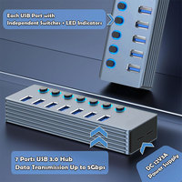 USB C Hub 7 puertos USB3.0 Splitter con interruptor individual de apagado/encendido Indicador LED para PC de escritorio Laptop Extensor de puertos USB