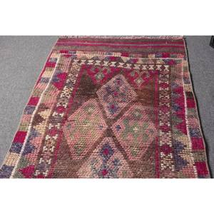 Vintage 2.6ft X 11.7ft alfombra turca clásica área grande rectángulo pasillo patrón diseño abstracto Rosa marrón lana Material látex - Product Image 3