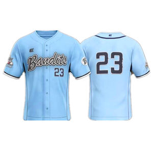 Maillots de baseball bleus à impression personnalisée, uniformes de baseball boutonnés - Product Image 1