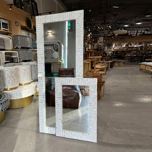 Espejo de Pared de Madera Rústico Moderno con Bordes de Incrustaciones de Hueso, Detalles en Resina y Soporte Trasero de MDF, Estilo Clásico para Decoración Natural - Product Image 4