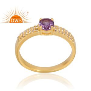 แหวนพลอย925ชุบทอง18K ชุบทองแหวนเพชรสังเคราะห์จากธรรมชาติ CZ และอเล็กซานไดรต์ - Product Image 1