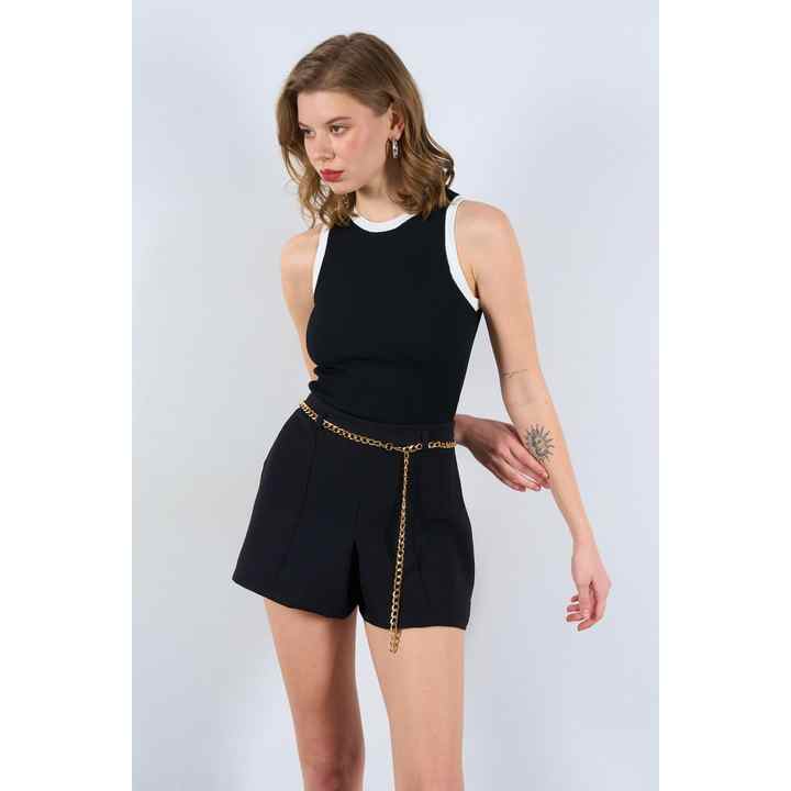 Women's Black Contrast Detailed Ribbed Athlete