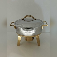 Plat à chafing rond en acier inoxydable martelé décoratif et couvercle, ensemble de service pour réchauffer les aliments en buffet