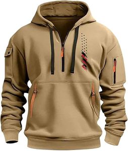 Sweat-shirt tactique pour hommes Pull à capuche zippé et solide Poches d'entraînement Running Active Made Fleece Fabric Sports industry - Product Image 1