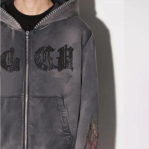 Sweat à capuche zippé pour homme, personnalisé, haute qualité, 100% coton molletonné, hiver, délavé à l'acide, manches longues, séchage rapide, respirant, 380g, style streetwear - Product Image 5