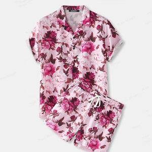 Vêtements de plage Shorts Costume Survêtement d'été Ensemble de shorts boutonnés T-shirt rayé Short à manches courtes et ensemble de t-shirts pour hommes - Product Image 1