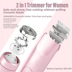 Afeitadora Eléctrica 2 en 1 de Doble Cabezal, Recargable por USB, Resistente al Agua, para Piernas, Brazos y Rostro - Product Image 4