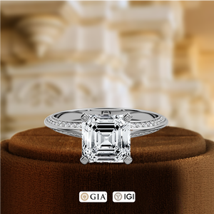1Ct Asscher Lab Grown Diamond Anniversary <b>Ring</b>, Pave Halo Set Diamond Purpose <b>Ring</b>, Solid <b>14K</b> <b>Gold</b> Bridal <b>Ring</b>, IGI Certified - Product Image 2
