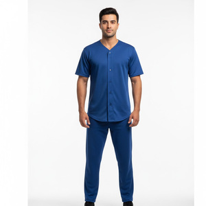 Ensembles d'uniformes de baseball pour hommes, vêtements de sport d'équipe personnalisés, usine OEM, conception personnalisée, devant respirant, 100% polyester, séchage rapide, col en V - Product Image 1
