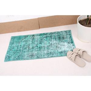 พรมวินเทจขนาด 1.5x2.9 ฟุต พรมตุรกีขนาดเล็ก พรมขนสัตว์ขอบสีน้ำเงิน - Product Image 1