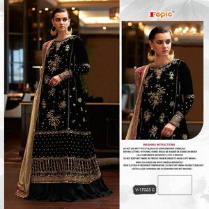 Ensemble Shalwar Kameez brodé en velours d'hiver Regal complet avec de beaux vêtements indiens et pakistanais Santoon Dupatta Bottom - Product Image 2