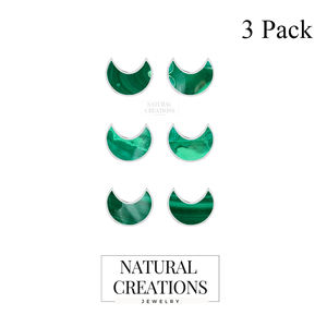 Boucles d'oreilles clous tendance en argent sterling 925 de qualité supérieure, finition brillante, avec perle de culture d'eau de mer et malachite en forme de lune, sertissage clos, 7 mm, pour mariage et soirée - Product Image 2