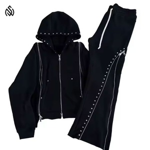 Survêtement à manches longues en strass noir pour hommes couleur unie hiver dernière conception chaude et élégante ensemble de survêtement en tissu polaire - Product Image 1