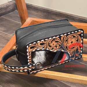 Best Selling Hand Tooled Leather Travel Toiletry <b>Bag</b> <b>Large</b> Capacity <b>Cosmetic</b> <b>Bag</b> Cowhide Portable Storage Makeup <b>Bag</b> for Women - Product Image 1