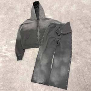 Sudadera con Capucha Vintage Lavada al Ácido Personalizada OEM para Hombre, Algodón Cortado, Felpa Francesa, Impresión DTG, Detalles de Pedrería, Sudadera Desgastada. - Product Image 6