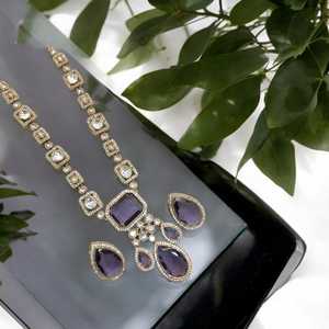 Ensemble de collier AD CZ plaqué or du fabricant indien pour filles femmes vêtements de fête Style ethnique avec matériau en laiton imitation perle - Product Image 4