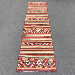 2.6x9.7 ft Turkish Rug, Vintage <b>Runner</b> Rug, <b>Red</b> Blue Ikat Rug - Product Image 1