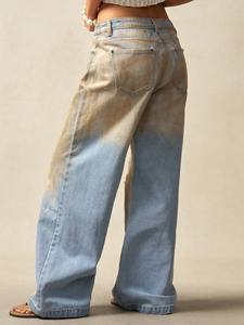 Jeans décontractés à jambe droite pour femme, en denim respirant surdimensionné, avec cordon de serrage, lavés, polyvalents - Product Image 2