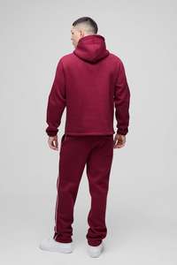 Ensemble de survêtement à capuche pour homme en bordeaux, streetwear minimaliste, vêtements de sport en polaire, tenue confortable en deux pièces, vêtements d'hiver - Product Image 3