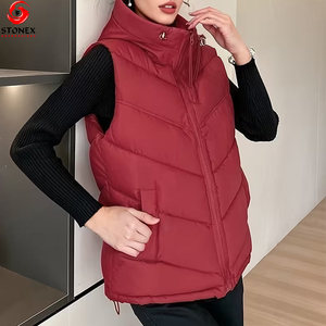 Chaleco Acolchado de Mujer, Impermeable, Tejido, con Cierre de Cremallera, Ecológico, sin Mangas, con Capucha - Product Image 3