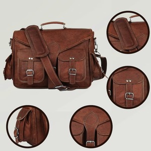 Personalised 15\" <b>Men's</b> Fashionable Leather Briefcase Satchel Messenger <b>Bag</b> Custom Cross Body Zipper Embroidery Button - Product Image 1