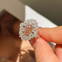 Bague de cocktail de luxe en or 18 carats avec diamant rose de laboratoire taille émeraude certifié IGI, halo floral, pour soirée, vente en gros OEM ODM