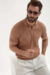 Polos pour hommes marron coton biologique à manches courtes Vintage Slim Fit surdimensionné Muscle Fit été Polo Gym Wear vente en gros - Product Image 3