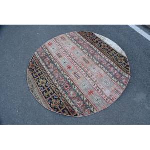 Tapis Turc Vintage Authentique Rouge Beige (4.7ft X 4.7ft) Laine Latex Backing Large Area Abstract Pattern for Couloir Room Decor - Product Image 2