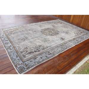 Turkish Rug, 6.9x10.3 ft Oversize Rug, Gray <b>Brown</b> <b>Wool</b> Rug - Product Image 2