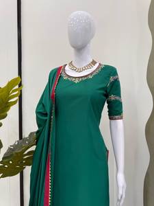 Dernier costume de créateur Sharara Tissu crêpe naturel avec paillettes et fil Vêtements de soirée élégants Dupatta pour femmes - Product Image 2