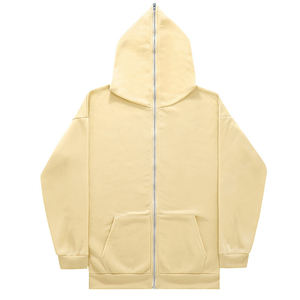 Venta al por mayor Logotipo de impresión personalizada Vintage Plain Full-Zip Hoodie de alta calidad de los hombres sudaderas con capucha en blanco - Product Image 4