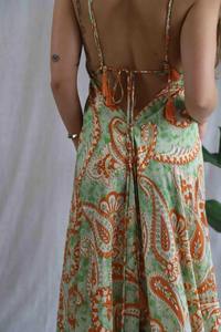 Boho Printed Crew Neck Front Lace <b>up</b> Long <b>Sleeve</b> <b>Button</b> <b>up</b> Women Casual Floral Maxi Dress High Quality Elegant Maxi Dress - Product Image 4