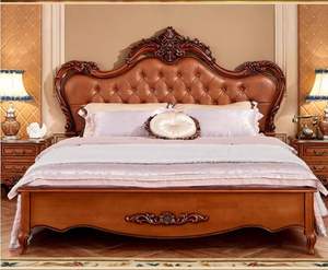 Ensemble de meubles de chambre à coucher classique européen de luxe, lit en teck massif sculpté à la main, 2 tables de chevet, design royal traditionnel rembourré - Product Image 3