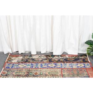 Tapis en laine turque vintage de 1.8x4 pieds, patchwork rouge et bleu, tissage plat, support en latex pour décorations de salon et de voiture - Product Image 1