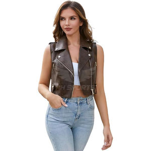 Chaleco de cuero personalizado para mujer-Chaleco de moto sin mangas de PU, chaqueta de solapa de piel de oveja, fabricante y proveedor, exportador - Product Image 1