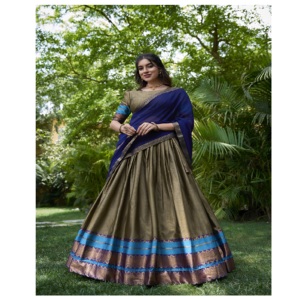 Calidad superior Zari Weaving Lehenga Choli con Georgette Lace Dupatta Cosido Lienzo Flair Lehenga & Blusa sin costuras para mujer - Product Image 1